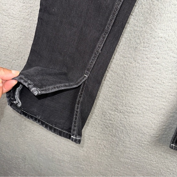 Ganni Jeans Mens 31x32 Black Wash Button Fly Whiskering Straight Leg Split Hem - Picture 7 of 15